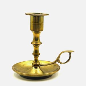 Vintage Solid Brass Chamberstick Candle Holder Finger Handle Drip Tray 4.5" Tall